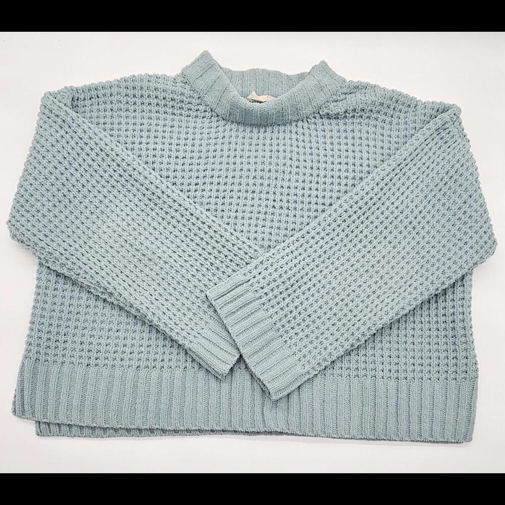 Altar'd State Waffle Weave Oversized Crew Neck Sweater Green Large